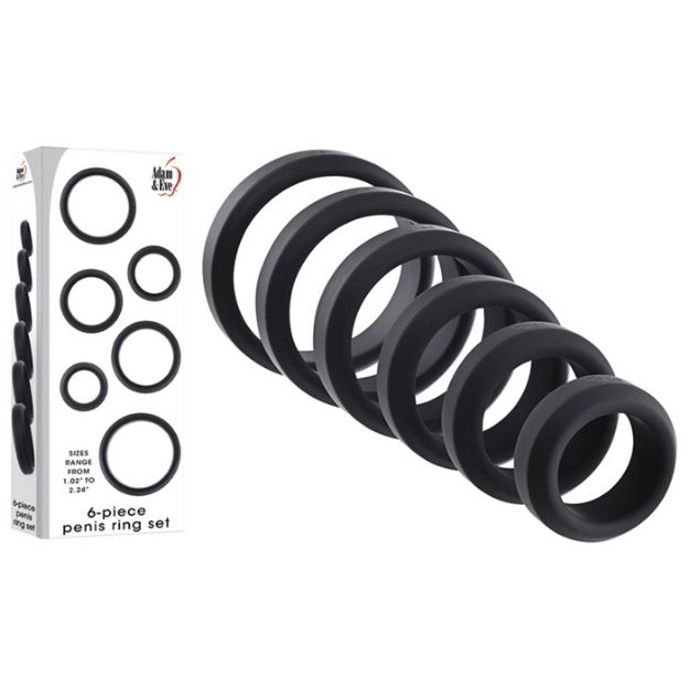 Image de A&E 6-Piece Penis Ring Set - Silicone black